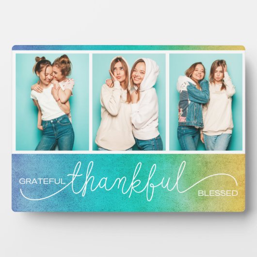 Grateful Thankful Blessed Moderne Drie Foto Fotoplaat (voorkant)