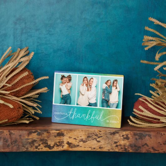 Grateful Thankful Blessed Moderne Drie Foto Fotoplaat (Zijkant)