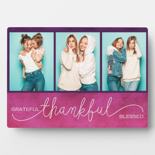 Grateful Thankful Blessed Moderne Drie Foto Fotoplaat (voorkant)
