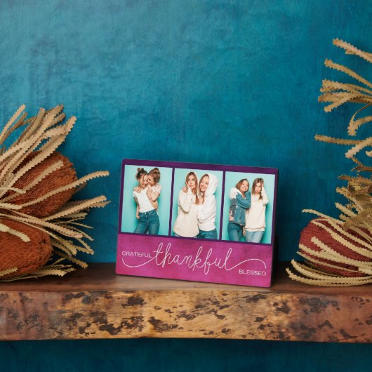 Grateful Thankful Blessed Moderne Drie Foto Fotoplaat (Zijkant)