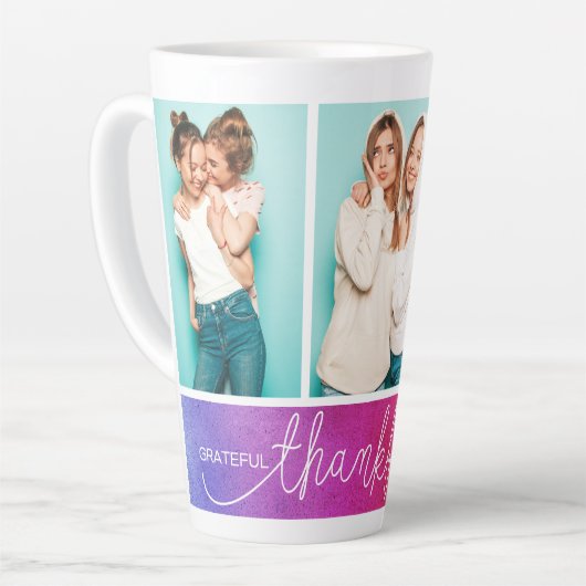 Grateful Thankful Blessed Moderne Drie Foto Latte Mok (Linkerhoek)
