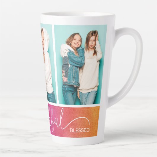 Grateful Thankful Blessed Moderne Drie Foto Latte Mok (Rechts)