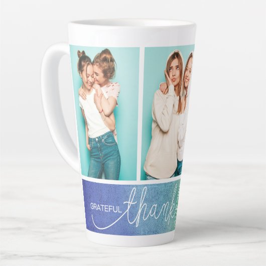 Grateful Thankful Blessed Moderne Drie Foto Latte Mok (Linkerhoek)