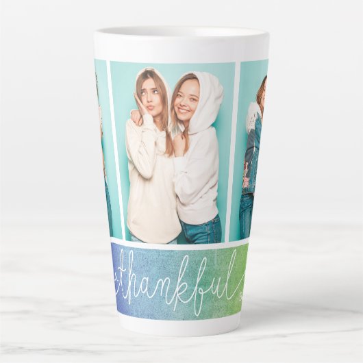 Grateful Thankful Blessed Moderne Drie Foto Latte Mok (Voorkant)