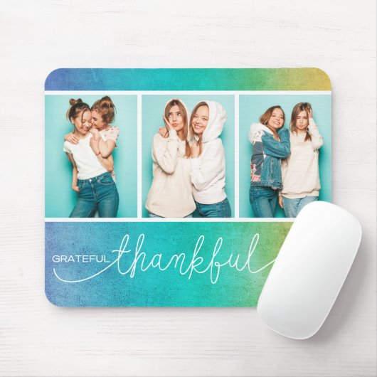 Grateful Thankful Blessed Moderne Drie Foto Muismat (Met muis)