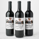 Grateful Thankful Blessed Photo Christmas Wijn Etiket<br><div class="desc">Custom Christmas holiday wine labels in our foto black and white typography "Grateful,  thankful gewonden" design. Customize with your foto,  message and names. Visit our store to see all coordinating Christmas cards   accessories in this design.</div>