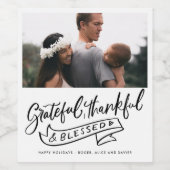 Grateful Thankful Blessed Photo Christmas Wijn Etiket (Enkel label)