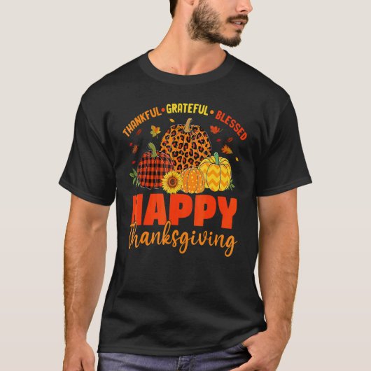 Grateful Thankful Blessed Plaid Leopard Pumpkin Th T-shirt (Voorkant)