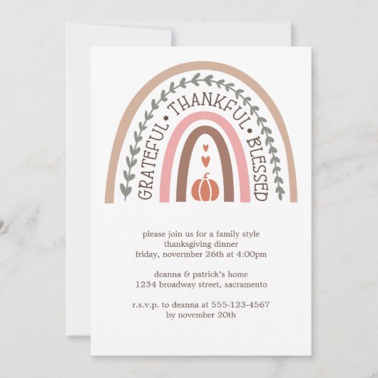 Grateful Thankful Blessed Pumpkin Thanksgiving Kaart (Voorkant)