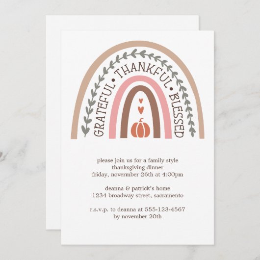 Grateful Thankful Blessed Pumpkin Thanksgiving Kaart (Voorkant / Achterkant)