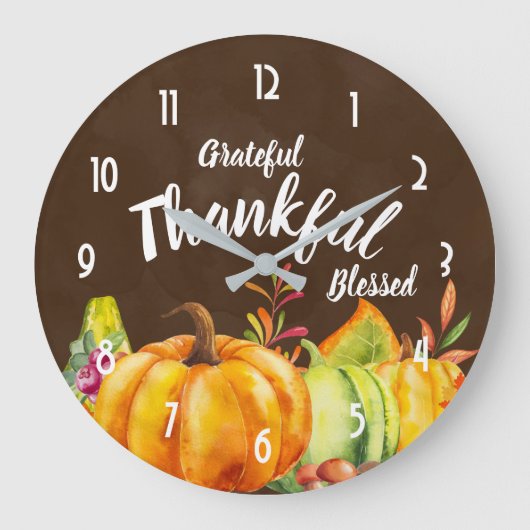 Grateful Thankful Blessed Pumpkins in Waterverf Grote Klok (Voorkant)