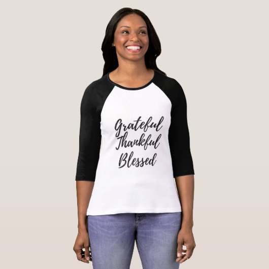 Grateful, Thankful, Blessed Raglan T-shirt (Voorkant volledig)