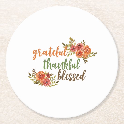 Grateful, Thankful, Blessed Ronde Kartonnen Onderzetter (Voorkant)