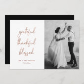 Grateful Thankful Blessed | Roos Gold Script-foto Bedankkaart (Voorkant / Achterkant)