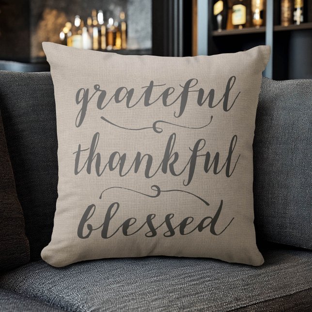 Grateful Thankful Blessed Rustic Script - Dempel Kussen (Grateful Thankful Blessed Pillow)