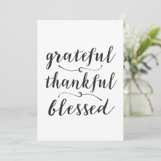 Grateful Thankful Blessed Rustic Script Feestdagenkaart (Staand voorkant)