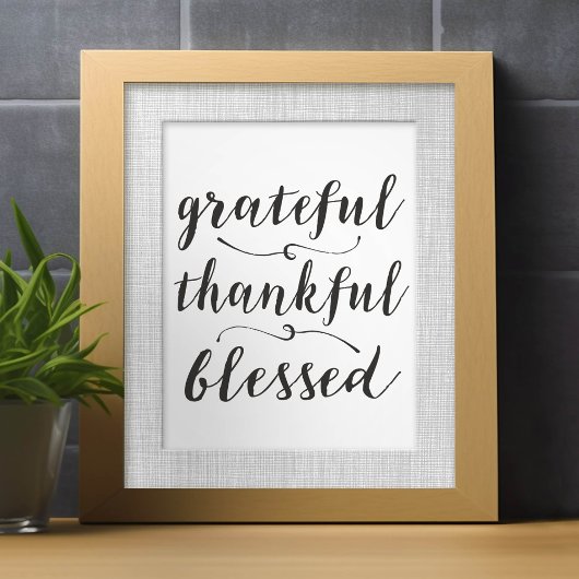 Grateful Thankful Blessed Rustic Script Feestdagenkaart