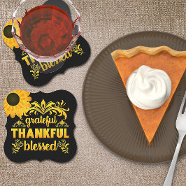 Grateful, Thankful, Blessed Sunflower Kartonnen Onderzetters