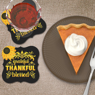 Grateful, Thankful, Blessed Sunflower Kartonnen Onderzetters