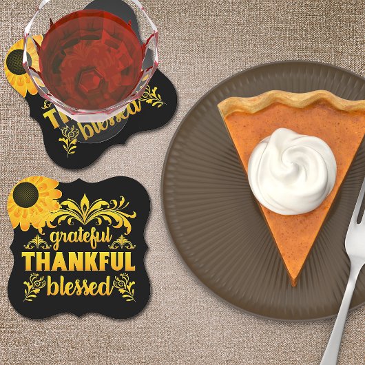 Grateful, Thankful, Blessed Sunflower Kartonnen Onderzetters