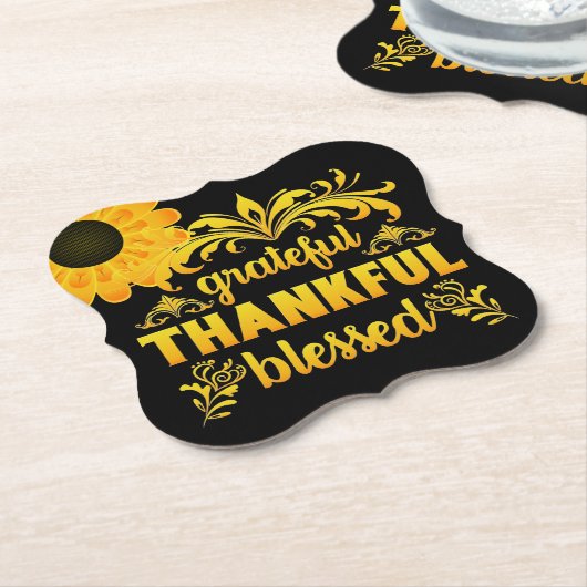 Grateful, Thankful, Blessed Sunflower Kartonnen Onderzetters (Gekanteld)