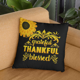 Grateful, Thankful, Blessed Sunflower Kussen