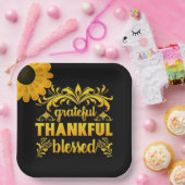 Grateful, Thankful, Blessed Sunflower Papieren Bordje (Feest)