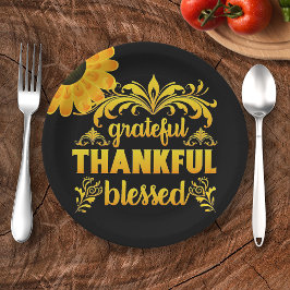 Grateful, Thankful, Blessed Sunflower Papieren Bordje