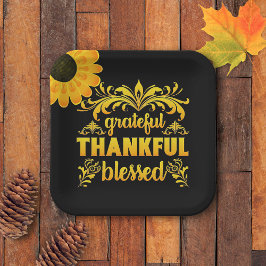 Grateful, Thankful, Blessed Sunflower Papieren Bordje