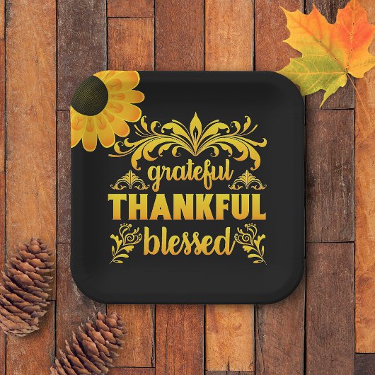 Grateful, Thankful, Blessed Sunflower Papieren Bordje