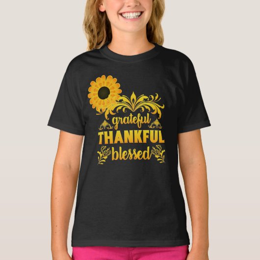 Grateful, Thankful, Blessed Sunflower T-shirt (Voorkant)