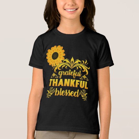 Grateful, Thankful, Blessed Sunflower Tri-Blend Shirt (Voorkant)