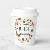 Grateful Thankful Blessed Thanksgiving verlaat Her Papieren Bekers (Voorkant)