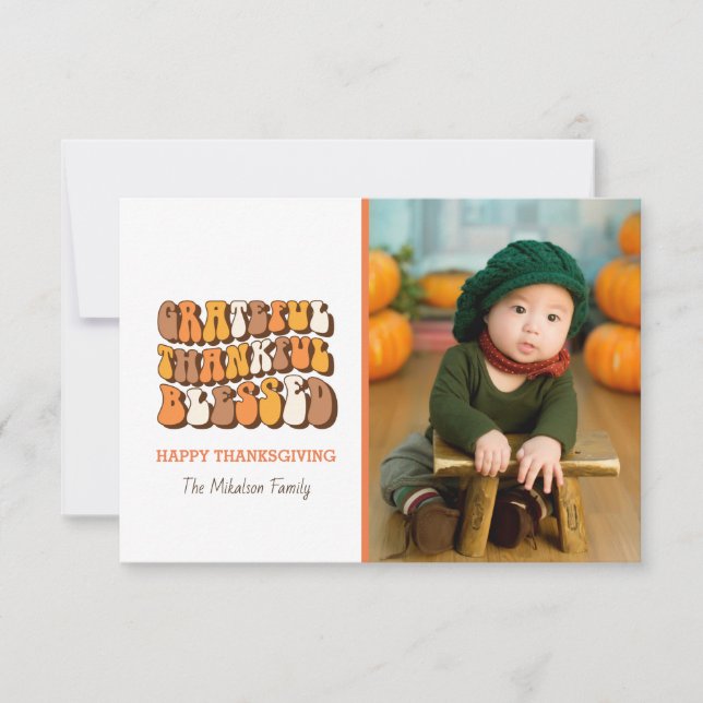 Grateful Thankful Blessed Typography Photo Card (Voorkant)