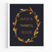 Grateful Thankful Blessed Wreath Typography Poster