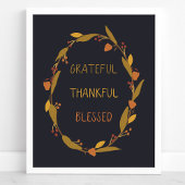 Grateful Thankful Blessed Wreath Typography Poster