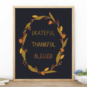 Grateful Thankful Blessed Wreath Typography Poster