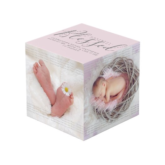 Grateful, Thankful, Gezegelde eigen naam & 4 foto' Kubus (Voorkant hoekig)