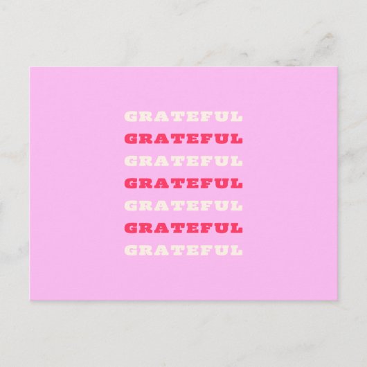 Grateful, Thankful, Gratitude Quote, Pink, Holiday Briefkaart (Voorkant)