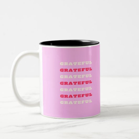 Grateful, Thankful, Gratitude Quote, Pink, Holiday Tweekleurige Koffiemok (Links)