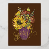 Grateful Thanksgiving Boeket Gold Folie Feestdagen Briefkaart (Voorkant)