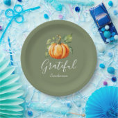 Grateful Thanksgiving Oranje Pompoen Gepersonalise Papieren Bordje (Feest)