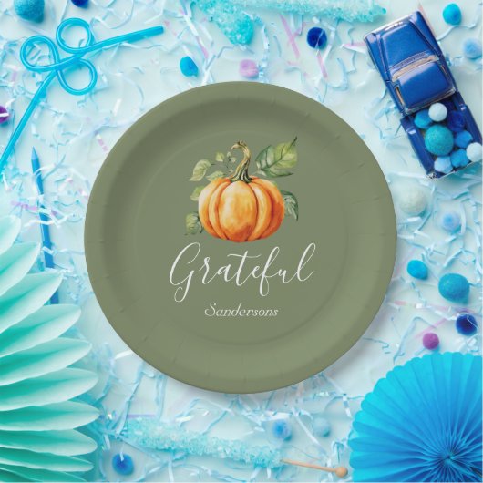Grateful Thanksgiving Oranje Pompoen Gepersonalise Papieren Bordje (Feest)