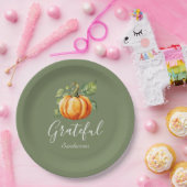 Grateful Thanksgiving Oranje Pompoen Gepersonalise Papieren Bordje (Feest)