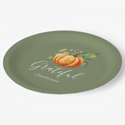Grateful Thanksgiving Oranje Pompoen Gepersonalise Papieren Bordje (Gekanteld)