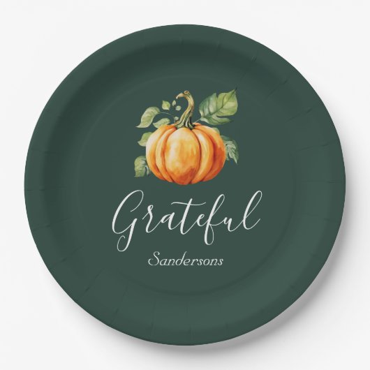 Grateful Thanksgiving pompoen gepersonaliseerd Papieren Bordje (Voorkant)