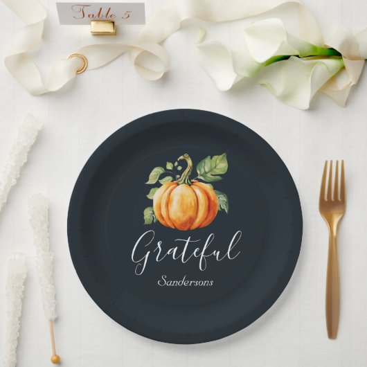 Grateful Thanksgiving pompoen gepersonaliseerd Papieren Bordje (Huwelijk)