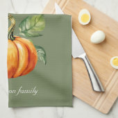 Grateful Thanksgiving Pompoen Moss Green Theedoek (Quarter Fold)