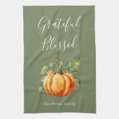 Grateful Thanksgiving Pompoen Moss Green Theedoek (Verticaal)