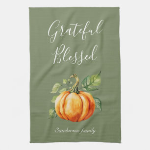 Grateful Thanksgiving Pompoen Moss Green Theedoek